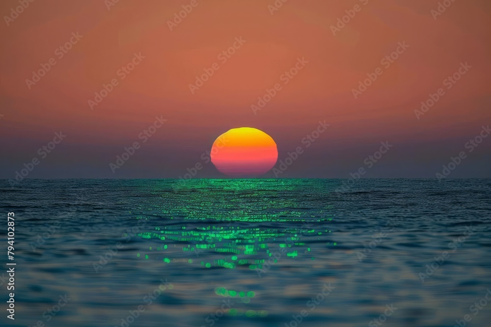 Green flash at sunset, a fleeting meteorological event on the ocean's horizon