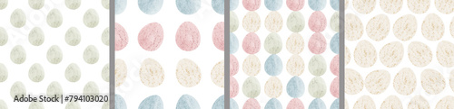 Watercolor set of seamless patterns. Collection of hand drawn pastel Easter eggs