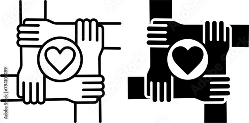 Sense of Belonging Icons. Black and White Vector Social Cohesion Icons. Micro-community, Common Purpose, Interpersonal Relationships. Wellness Concept