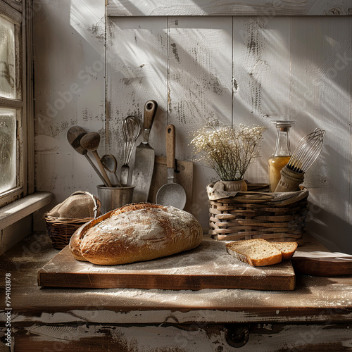 Rustic kitchen background with vintage vibes