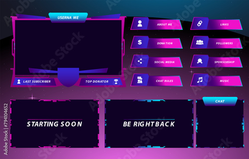 Purple gaming panel set design template