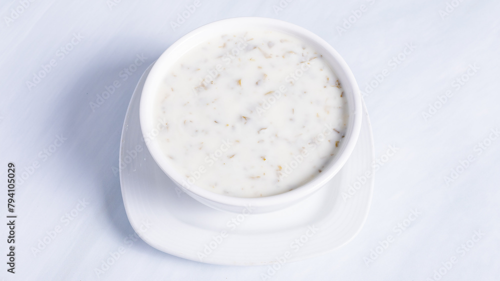 Dovga yogurt soup bowl top view Dovga yogurt soup bowl top view
