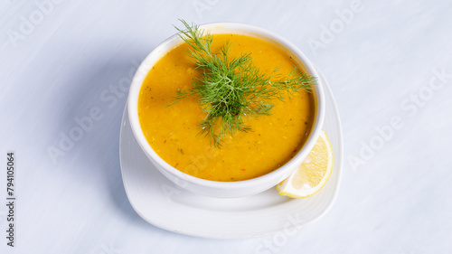 Lentil soup bowl top view