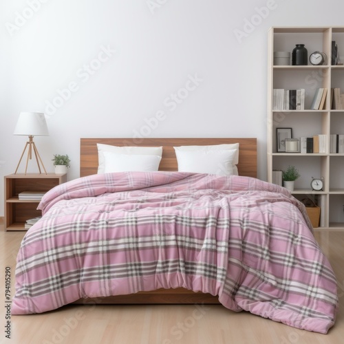 b Pink and Gray Checkered Bedding in a Modern Bedroom 