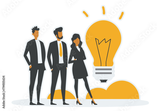 Business team searching for ideas - Brainstorming Teamwork - Simple hand drawn style vector - Creative Meetings, Problem Solving