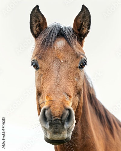 b'Close-up portrait of a brown horse'