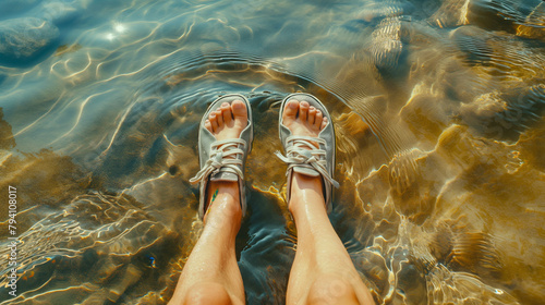 people are dangling their feet in the clear blue water © Ali Clicks