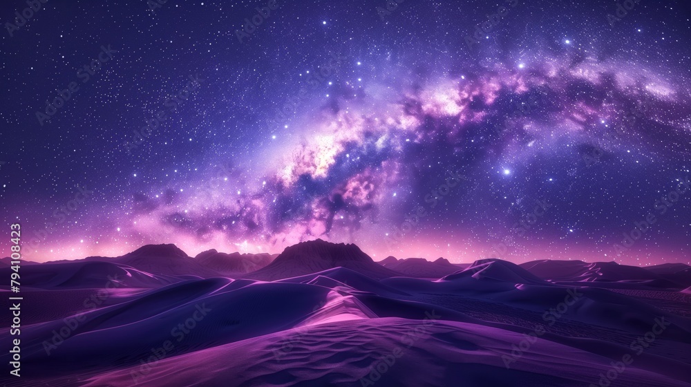 Purple night sky with mountains silhouetted in foreground