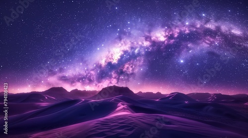 Purple night sky with mountains silhouetted in foreground