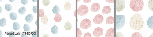 Watercolor set of seamless patterns. Collection of hand drawn pastel Easter eggs