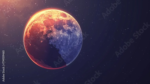 Eclipse: A vector illustration of a lunar eclipse, showing the earth passing between the sun and the moon