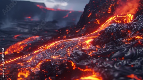 A timelapse of colorful lava slowly flowing and swaying down a volcanic slope  perfect for a nature documentary.