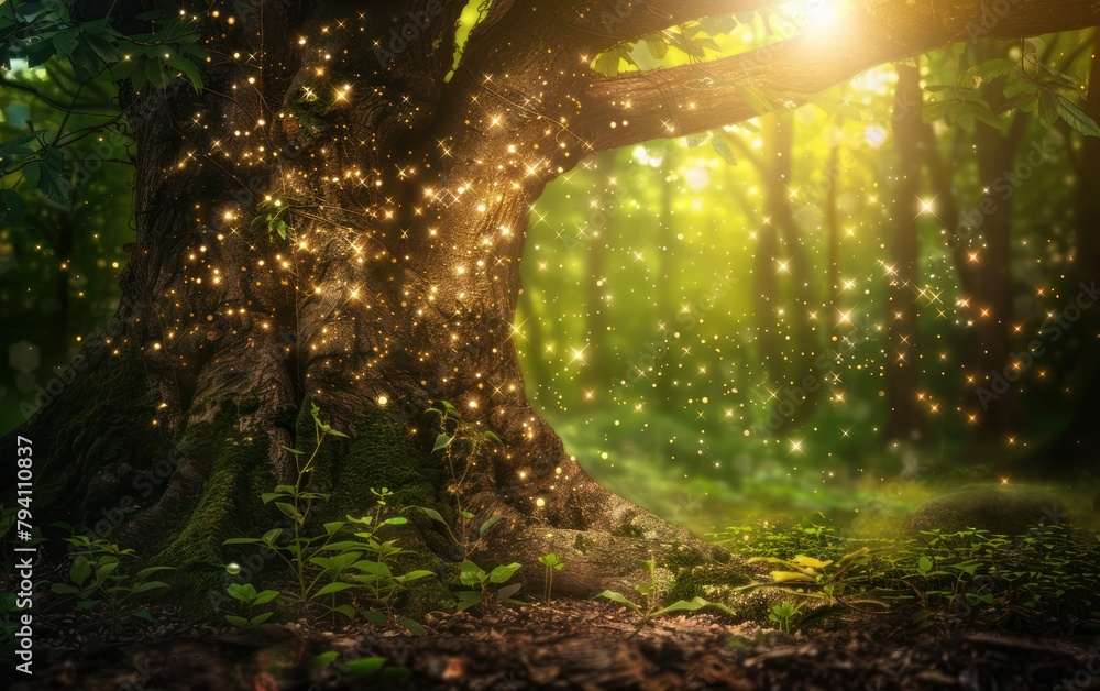 Obraz premium Enchanted Forest Scene with Sparkling Lights