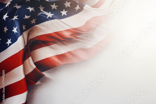 American flag on white background with free space. 4th July Veterans or US Independence day.