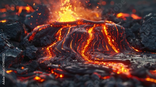 A timelapse of colorful lava slowly flowing and swaying down a volcanic slope, perfect for a nature documentary.