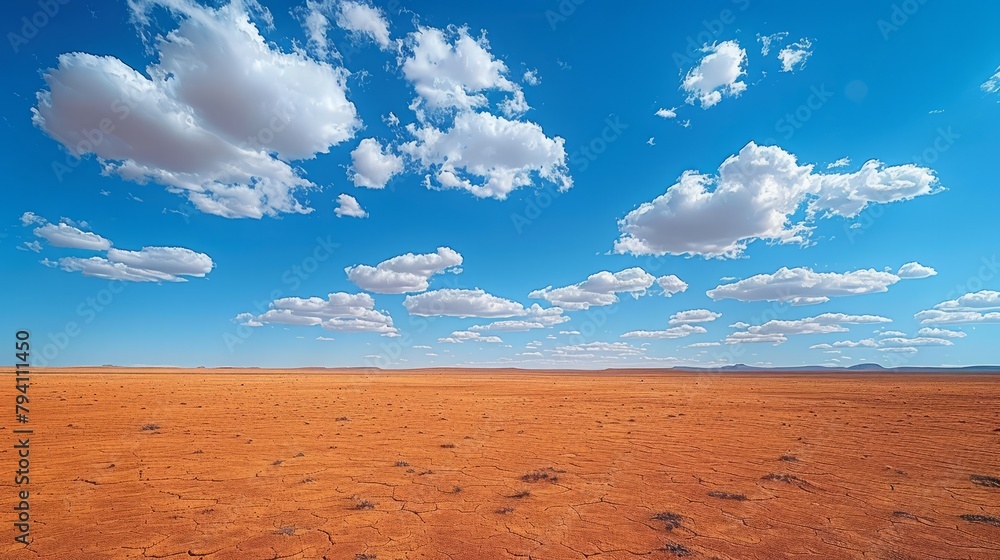 Arid desert landscape with blue sky and clouds Arid desert landscape with blue sky and clouds