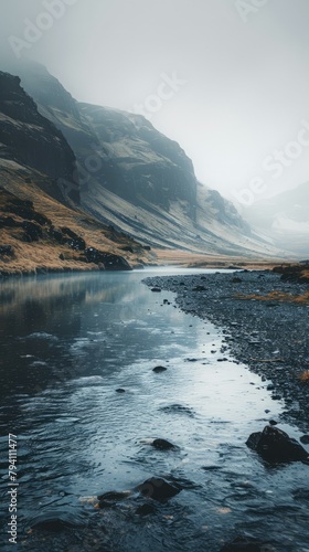 b'A river flowing through a valley in Iceland' photo