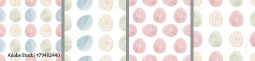 Watercolor set of seamless patterns. Collection of hand drawn pastel Easter eggs