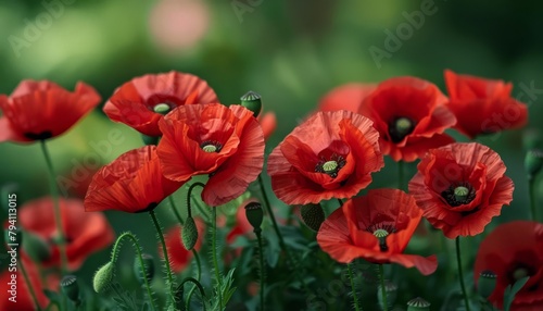 Red poppies used in marketing materials for products or services related to remembrance or nature