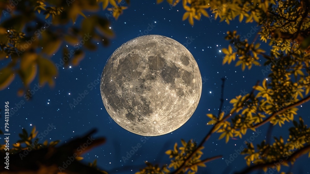 Moon: A magical photo of the moon framed by the branches of a tree