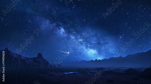 Night Sky: A 3D depiction of the night sky, featuring a shooting star streaking across the darkness