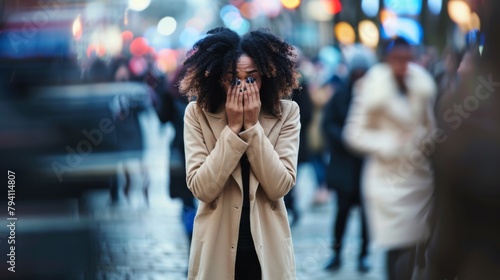 Young Woman Overwhelmed in City photo