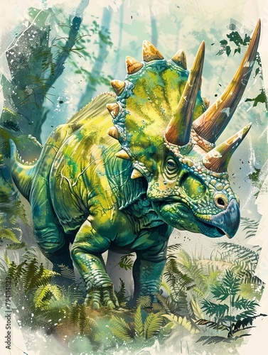 A Regal and Majestic Triceratops Roaming Through the Lush Prehistoric Landscape