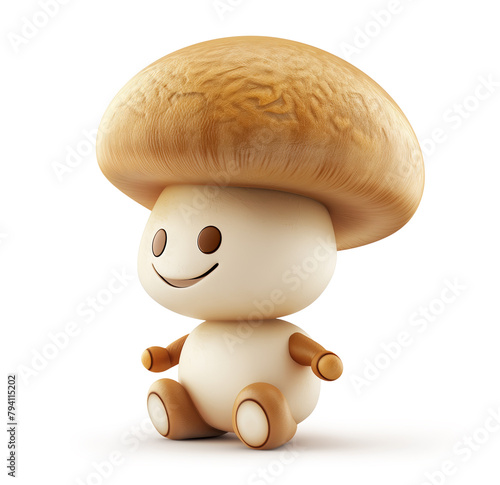 Cute mushroom character with a large cap and a friendly smile isolated on white