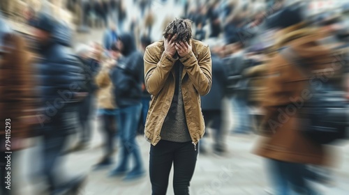 A Man Overwhelmed by the Crowd photo