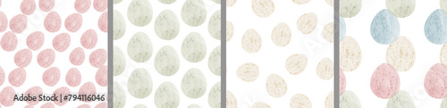Watercolor set of seamless patterns. Collection of hand drawn pastel Easter eggs