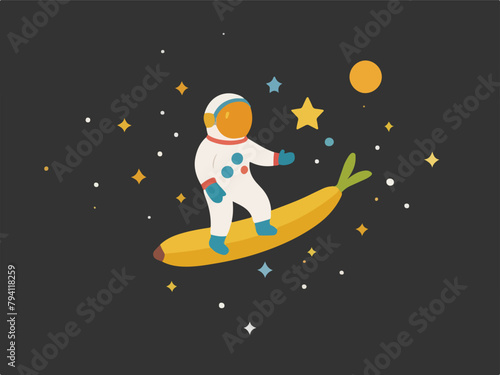 Exploring the Cosmos - Contemporary Vector Art Depicting a Banana Astronaut.