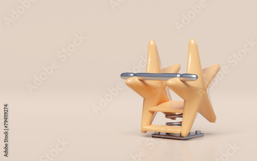 Playground starfish spring rider isolated on pink background. 3d render illustration