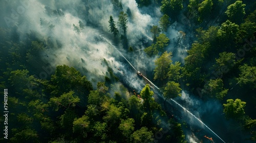 Firefighters' Aerial Assault on Raging Forest Inferno: Preservation and Valor