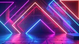 abstract 3d render futuristic geometric shapes and lines neon colors on dark background