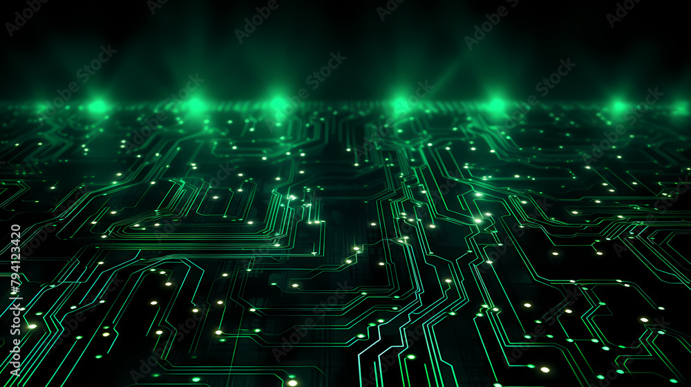 Obraz premium Green glowing technology background