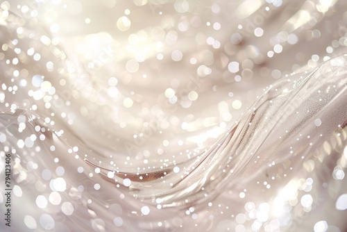 Abstract background. Ethereal close-up of a shimmering, gauzy fabric enveloped in soft-focused, twinkling light bokeh. photo
