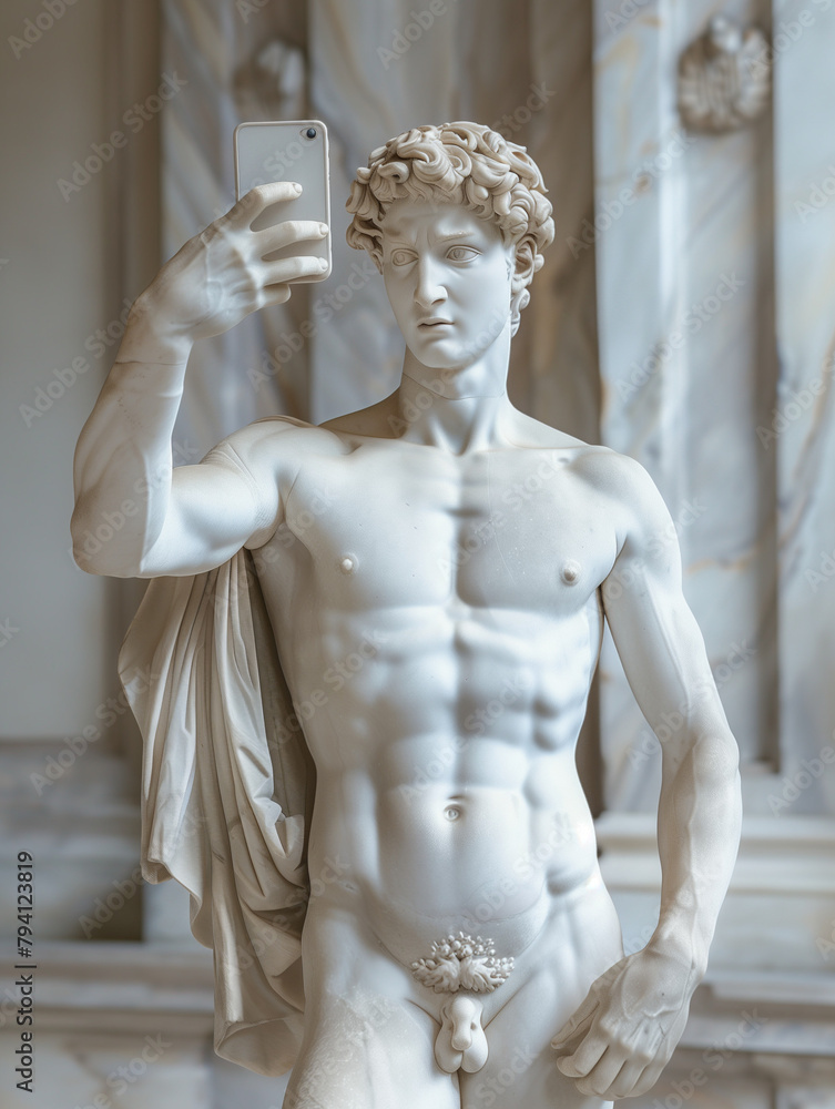 Obraz premium statue taking a selfie - isolated - generative ai