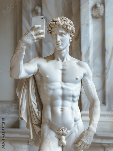 statue taking a selfie - isolated - generative ai