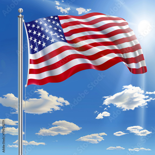 American flag blowing in the wind background © yuniazizah