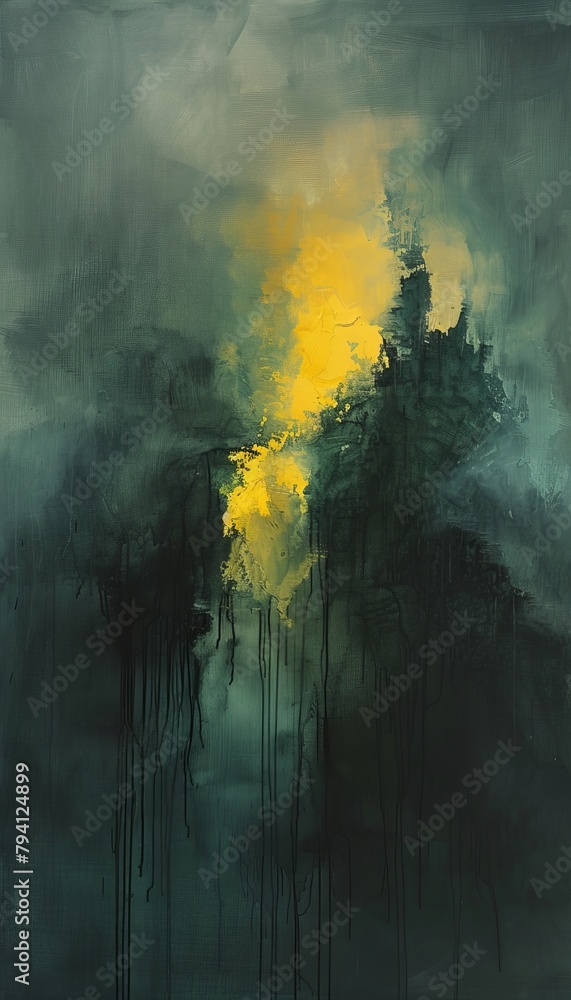 Obraz premium A digital painting in Dusky Citron and Cool Gray colors, with vast negative spaces capturing abstract sorrow and lost connections in a realm of intertwining heart mechanics