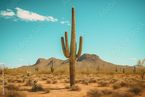 Towering saguaro cactus standing sentinel in the arid desert landscape of the American Southwest