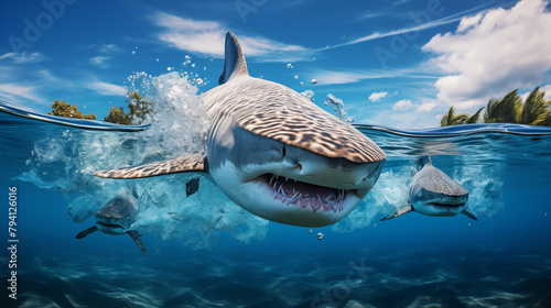 Stunning Tiger Shark Gliding in Clear Blue Waters