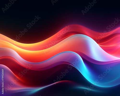 Abstract neon waves flowing seamlessly, ideal for a dynamic and colorful desktop wallpaper, dark background enhancing contrast