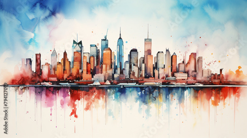 watercolor painting of the city