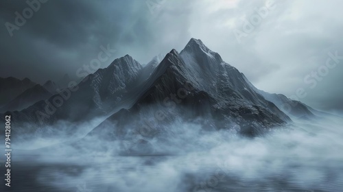 dramatic dark mountain landscape with misty fog product display background 3d rendering