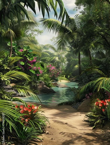 Lush Tropical Oasis An Enchanting Journey through a Verdant Otherworldly Landscape