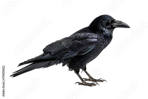 Black Raven Standing Isolated on White Transparent Background, PNG 