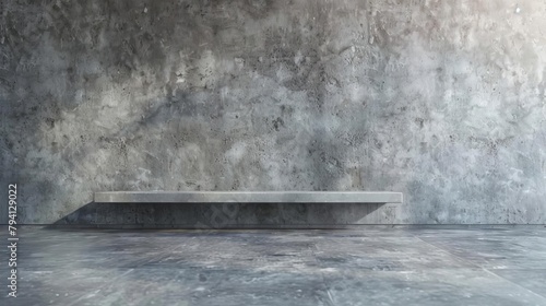 empty gray wall room interior studio with concrete backdrop and cement floor shelf welllit space for product display and text presentation illustration