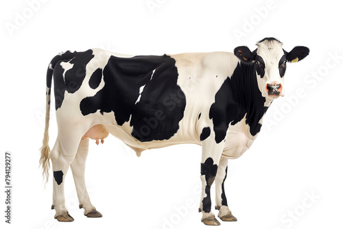 Dairy Cow in Full Profile Isolated on White Transparent Background, PNG 