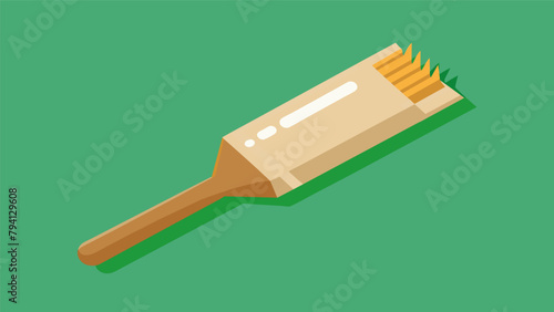 An ecofriendly toothbrush made from bamboo and nylon bristles packaged in a compostable paper wrapper.